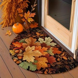 VIKAMA Autumn Maple Leaf Half-Circle Floor Mat Thanksgiving Entrance Garden Kitchen Carpet Thanksgiving Home Decor
