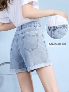 กางเกงขาสั้นผ้ายีนส์ทรงเอเอวสูงหลวมๆ สำหรับผู้หญิงในช่วงฤดูร้อน กางเกงขาสั้นทรงเอเอวสูงทรงหลวมๆ สำหรับนักเรียน กางเกงขาสั้นผ้าเดนิมบางๆ สำหรับผู้หญิง