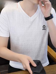 HENGYUANXIANG | Hengyuanxiang Mens Short Sleeve T-Shirt Ice Silk Casual V-Neck Summer Fashion Breathable Lightweight Standard Fit Tee Shirt