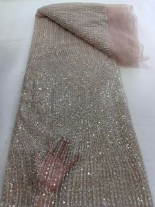 Luxury African Beaded Lace Fabric 3D Embroidery French Tulle High Quality 2026 Beads for Nigerian Wedding Dress 5 Yards