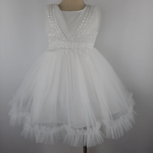 Big Joy Baby Formal Gown Wania with Silver Ribbon Design White For Ages 3 to 24 Months old 564303