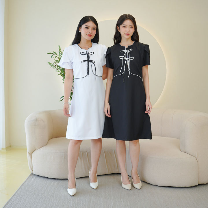 midi dress lengan pendek St. Yves Solid Rayon Wanita  Jual DRESS POLOS KASUAL LENGAN