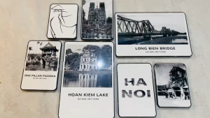 (ẢNH CHỤP) Tranh treo tường hà nội 4 trắng đen trang trí decor quán nhà hàng kèm đinh