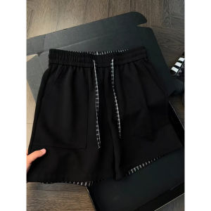 ZHUOCAN | Trendy Plaid Patchwork Loose Shorts Quarter Pants