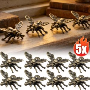5Pcs Little Bee Vintage Solid Brass Ornament Insect Honeybee Figurine Miniature Tea Pet Funny Craft Sculpture Home Office Desk Decor