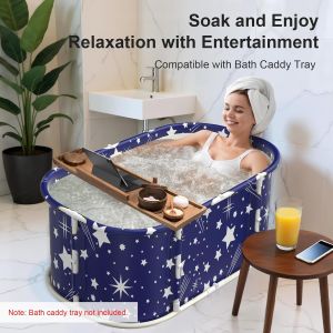 Starry Pattern Foldable Portable Bathtub Thick Heat Retaining Soaking Tub Freestanding Adult Bath Tub Indoor Household Spa Bathtub