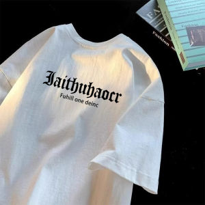 Áo Thun Nam Tay Ngắn Mùa Hè Dáng Rộng Thoải Mái Thường Ngày in Chữ Thời Trang Trẻ Em Cặp Đôi Áo Thun Cotton Phong Cách Thường Ngày