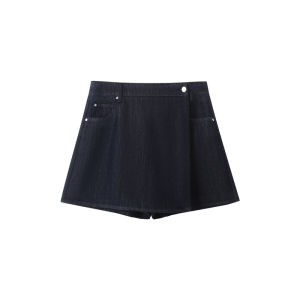 Casual Denim Skirt Womens plus Size Korean Style High Waist A-Line Skirt Fake Wrap Pants Summer Cotton Blend Leisure Skirt