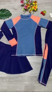 Set đồ bơi nữ 4 chi tiết áo tay dài quần dài quần váy chất thun lạnh quảng châu cao cấp có đệm ngực BINSPORTS BHN038