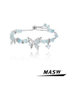 Blue Beaded Butterfly Hand Bracelet Original Design Luxury Minimalist Style Oil PaintingInspired Fashion Jewelry for Women