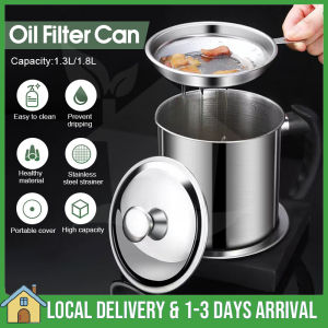 【Ready Stock】Stainless Steel Oil Pot Grease Oil Filter Cooking Oil Strainer Container Pot Oil Storage Cup With Fine Mesh Strainer Filter Bekas Minyak Masak Dengan Penapis