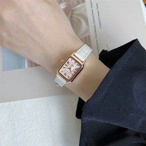 นาฬิกาข้อมือ COVA ทรงสี่เหลี่ยมเล็กสไตล์เรโทร หน้าปัดสไตล์โรมัน สายหนังสำหรับนักเรียน นาฬิกาแฟชั่นสำหรับผู้หญิง