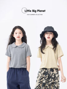 Áo Thun Cotton Mềm Mại Thoải Mái Cho Bé Gái Mùa Hè Cổ Búp Bê Tay Ngắn Đa Năng Ngọt Ngào Thương Hiệu Nhỏ Lớn Hành Tinh