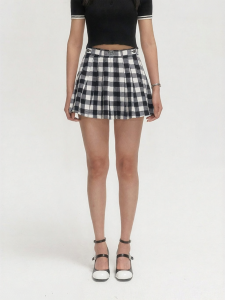 SMFK | Vintage College Black and White Plaid High Waist A-Line Skirt