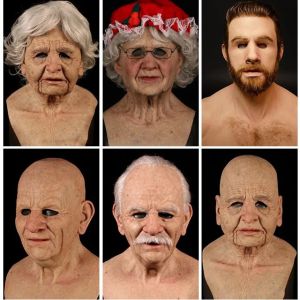 Halloween Party Old Man mask Cosplay Scary Old Man Headgear Man Wrinkle Full Face Masks Costume Props