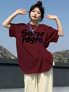 เสื้อยืดแขนสั้นผ้าฝ้ายแท้ทรงหลวมสไตล์เกาหลีสำหรับผู้หญิงในฤดูร้อน ทรงหลวม ดีไซน์เก๋ไก๋ สไตล์ย้อนยุค เสื้อตัวบน