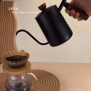 Teko Kopi Leher Angsa Premium Gooseneck Stainless Kettle Coffee Glass Gelas Kopi Barista Seduh Air Minum Kopi Tutup Gagang Kayu Java