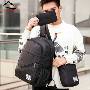 【Mua 1 cái  giao 1 cái】COD Bộ 3 ba lô thời trang phong cách - Chiếc túi xách đeo ba lô hai vai của nam giới Hàn Quốc - Màu Đen