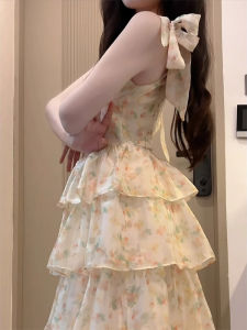 Váy Dài Mùa Hè Cho Nữ Váy Xếp Ly Hoa Thắt Nút Phong Cách Pháp Cao Cấp Váy Dài Thon Gọn Váy Dài Xếp Ly