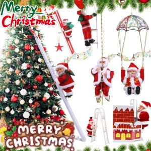  Electric Santa Claus Climbing Toy Music Plush Hanging Parachute Christmas Tree Decoration Kid Gift