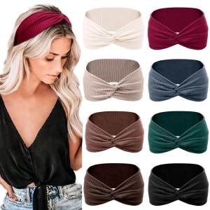 พันหมวกโยคะ ผ้าคลุมศีรษะถักยืดหยุ่นสีสันสดใส ขอบกว้าง ทรงไขว้ แฟชั่น วิ่ง ที่คาดผม ผ้าคลุมศีรษะแบบทันสมัย ​​ที่สวมใส่สบาย