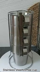 Stainless Steel Coffee Cup Set 4/6Pcs Portable Drinkware Set Coffee Mug Double Insulated Water Cup Combination Beer Milk Tea Cup With Handle