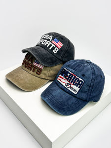 หมวกเบสบอลปักลายธงชาติสไตล์อเมริกันย้อนยุคสำหรับฤดูใบไม้ผลิและฤดูร้อน หมวกทรงปากเป็ดแบบสวมสำหรับทั้งชายและหญิง หมวกกีฬาสตรีทสไตล์ย้อนยุค