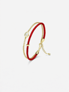 Layered Red Rope Teardrop Charm Bracelet