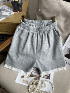 Quần Short Ren Viền Lưng Cao Co Giãn Năm Điểm Cho Nữ Quần Áo Công Sở Phong Cách Hàn Quốc Mùa Hè 2024 Quần Ống Rộng Mỏng