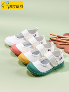 Childrens Indoor Canvas Shoes Toddler Girls Spring Autumn Low Cut Slip-On School Nursery Shoes Rubber Sole Pure Color
