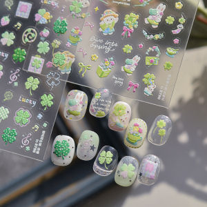OIMG | 5D Relief Cartoon Rabbit Bow Design Nail Sticker Clover Self-adhesive Nail Art Stickers For DIY Manicure Nail Decorations Decals
