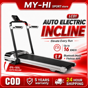 MY-HI Foldable Electric Treadmill 1-20KM/H with Auto Incline Compact Space-Saving Walking Running Machine for Small Apartment Home Gym Shock Absorption Bluetooth Music LED Display