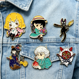 Bandai | 6pcs Japanese Anime Style Cartoon Cat Girl Character Enamel Pins Set Cute Collectible Brooches for Backpacks