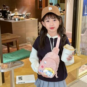 Pink Doll Furry Bag Girl Plush Baby Small Chest Bag Cute Melody Rabbit Kids Messenger Bag