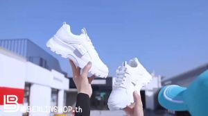 รองเท้าผ้าใบ สีขาว สไตล์เกาหลี 5 cm รองเท้าผ้าใบผู้หญิง "เสริมส้น" D-01