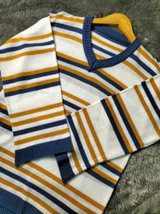 KABITA STRIPPED - Sweater Rajut Wanita Over Size Kekinian V-NECK - size LXLXXL