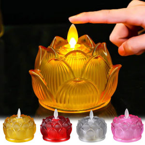 Led Crystal Glazed Lamp Lotus Flower Candle Lamp For Buddha Eight Auspicious Lights Buddha Hall Ornaments Buddhist Supplies