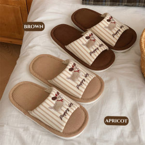 Dép Vải Lanh Cotton Thấm Hút Mồ Hôi Mùa Xuân Hè Cho Cặp Đôi Nam Nữ Phong Cách Mới Chống Trượt Dễ Thương Hình Chú Chó