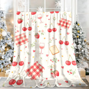 Picnic Cherry Strawberry Wine Flannel Blanket Soft Fuzzy Plush Cozy Warm Throw for Sofa Bed Couch Home Decor