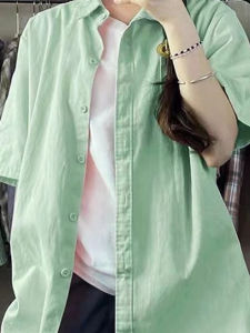 Áo Sơ Mi Cotton Tay Ngắn Mùa Hè Cho Nữ Dáng Rộng Mỏng Màu Trơn Cổ Polo Dài Vừa Phải Chất Liệu Cotton 100%