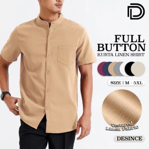 🇲🇾 DESINCE Men Button Shirt Short Sleeve Collar Shirt Man Top Men Kurta Muslim Wear Solid Color Baju Kemeja Lelaki MT 068
