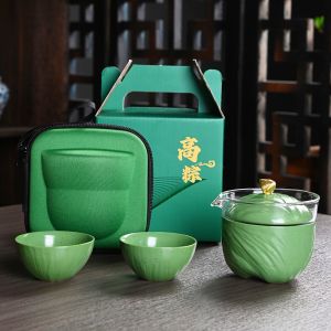 Portable Travel Tea Set Outdoor One Pot Fills Three Cups Dragon Boat Festival Mid-Autumn Festival Gift Quick Cup Carry-on Customizable Logo