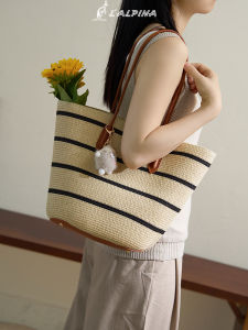 LALPIANA Straw Woven Tote Bag Womens Summer Commute Large Capacity Stripe Underarm Casual Fashion Beach Bag