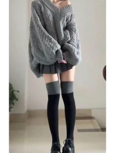 Autumn Knitted Sweater Womens Fashion Loose Style Meat Concealing Slimming Outerwear Long Sleeve round Neck Button Closure