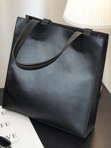 BOMaple Mens Leather Tote Bag Business Commuter Handbag Vertical Square Shape Polyester Material Zipper Closure Casual Scene