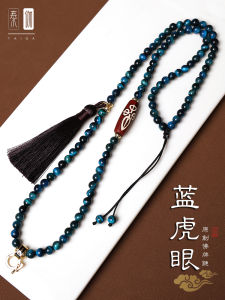 New Chinese Style Improved Clothing Accessories Blue Tiger Eye Stone Buddha Amulet Chain Tianzhu Tassel Necklace Original Design Fashion Jewelry