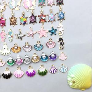 50pcs Alloy Enamel Ocean Pendant Jewelry Making DIY Keychain Earrings Charms for Jewelry Bracelets Necklace