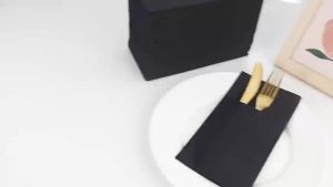 25/50PCS Black Disposable Napkins 15.75x15.75inch Prefolded Napkin with Built-in Flatware Pocket for Wedding Party