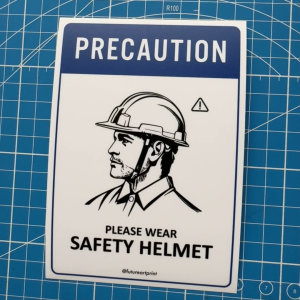 Precaution Please Wear Safety Helmet. Premium Sticker. Warning. Sign Label Notice Signage. Laminated Waterproof Scratch Resistant. Suitable for Indoor and Outdoor.