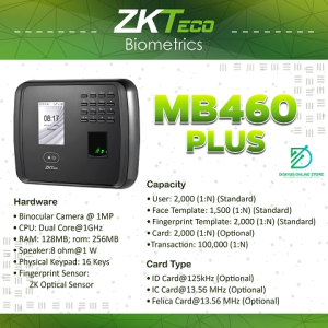 MB460 Plus Time and Attendance Biometric Use for door lock Eletric lock exit button alarm external bell and printer automatic status switch